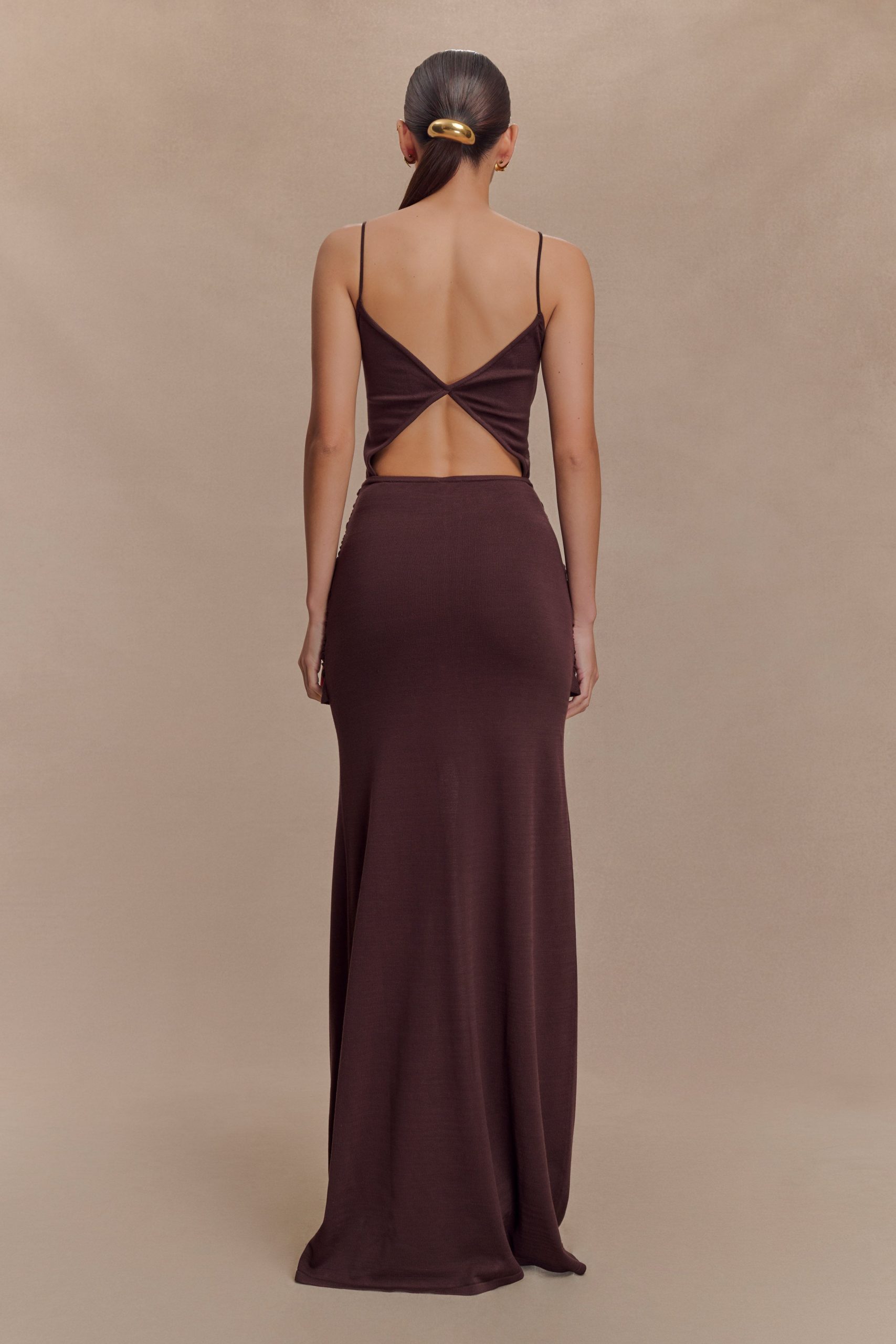 Reama Wrap Over Knit Maxi Dress - Chocolate - Image 2