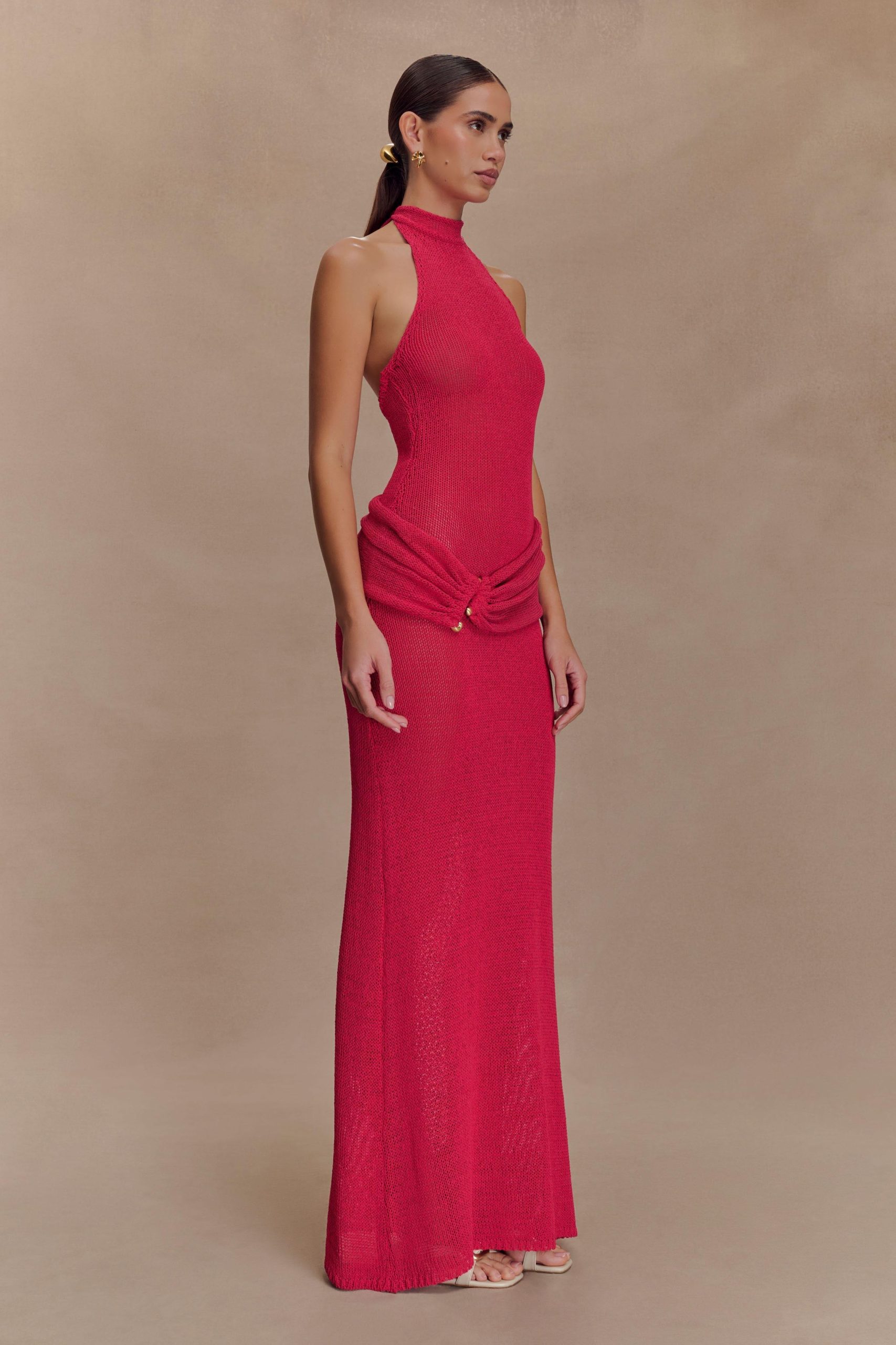 Reece Halter Knit Maxi Dress - Dragonfruit - Image 4