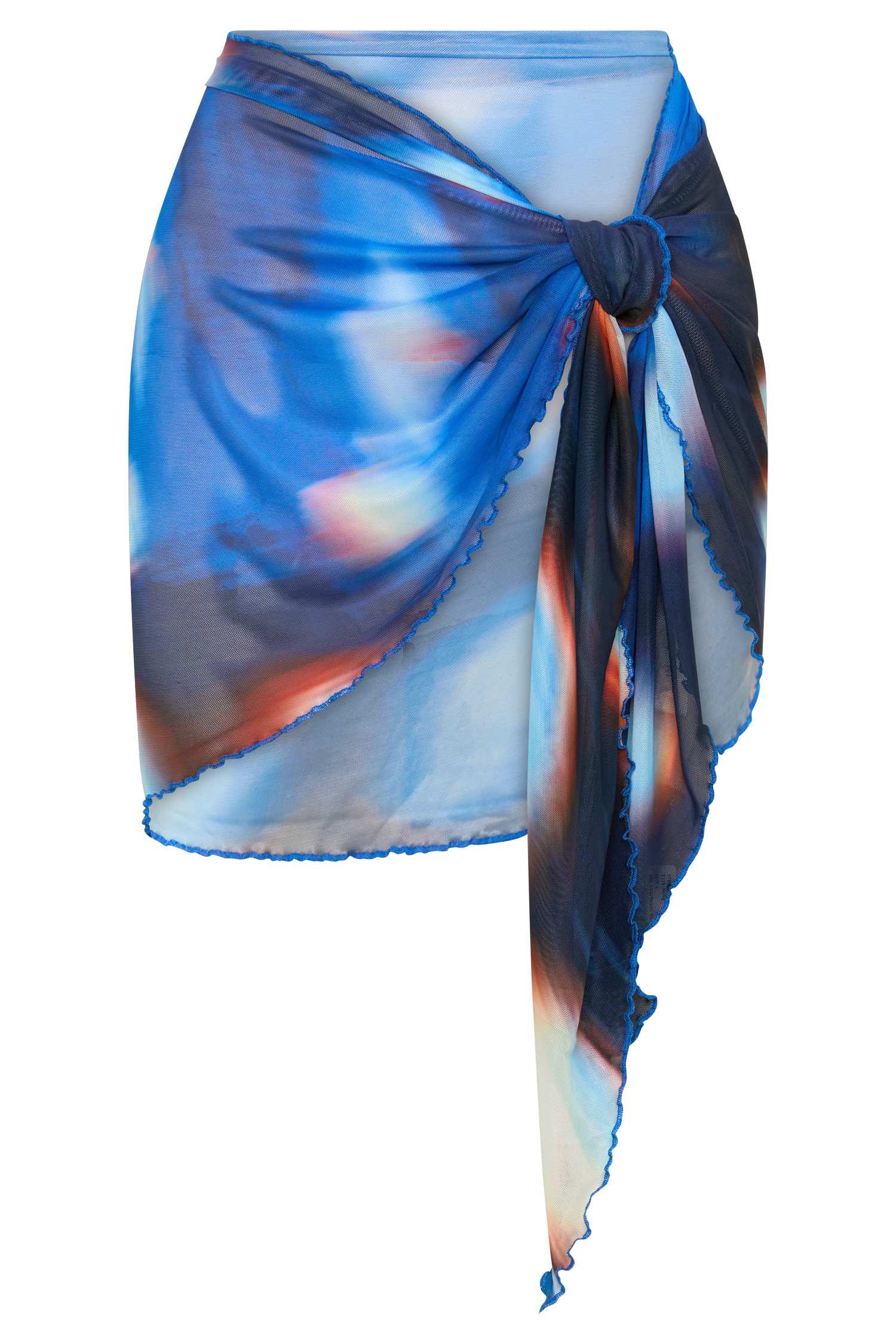 Nena Sheer Mesh Print Sarong - Blue Abstract Print - Image 11
